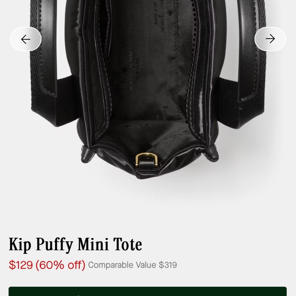 NWT Kate Spade Black Kip Mini Puffy Tote - Picture 2 of 8